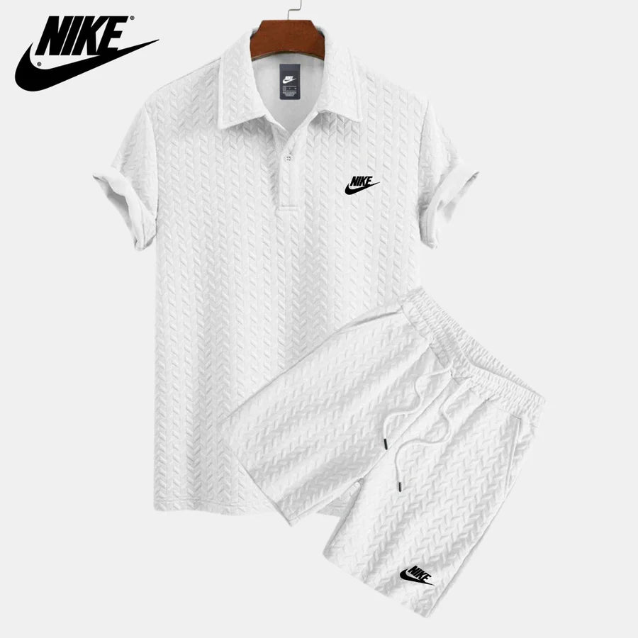 Textured polo and shorts set