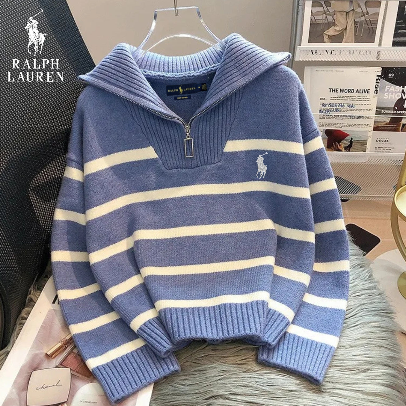 RL™ Striped Quarter-Zip Sweater
