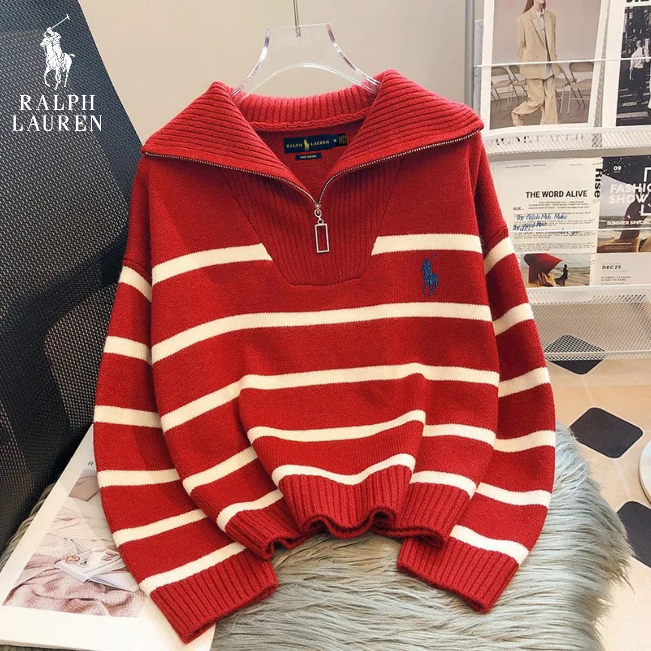 RL™ Striped Quarter-Zip Sweater