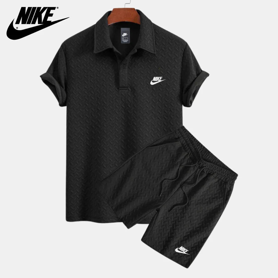 Textured polo and shorts set