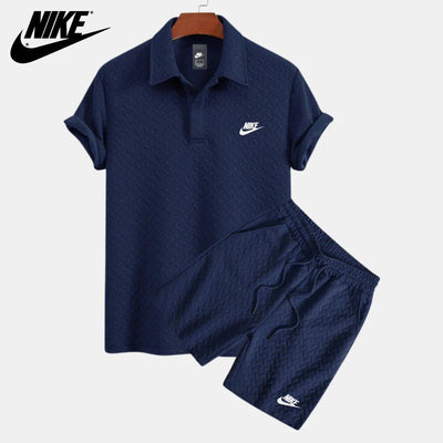 Textured polo and shorts set
