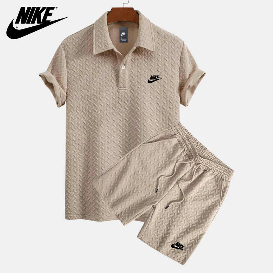 Textured polo and shorts set
