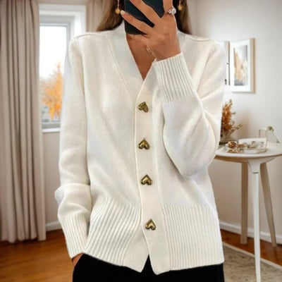 Soft Cardigan with Heart-Shaped Buttons