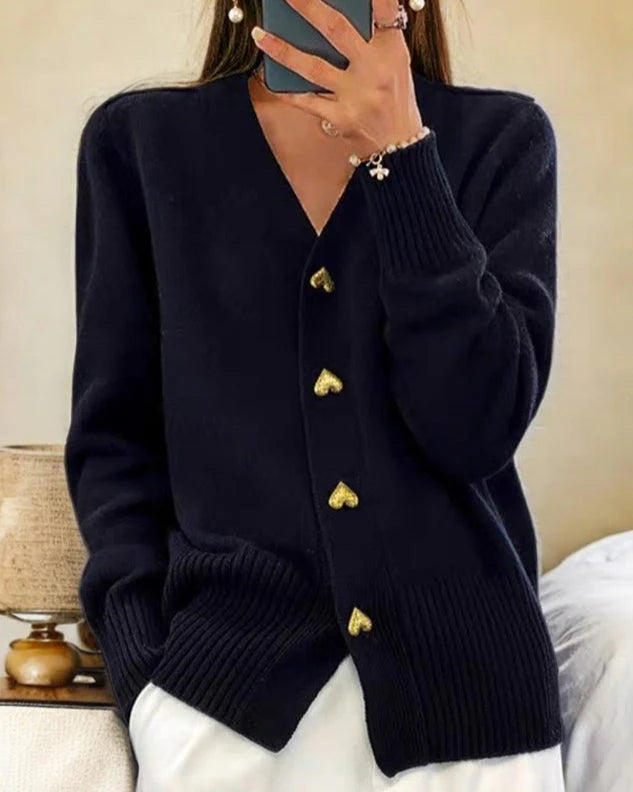 Soft Cardigan with Heart-Shaped Buttons