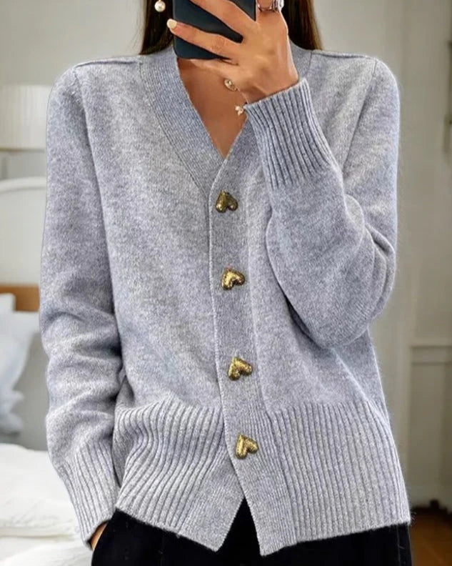 Soft Cardigan with Heart-Shaped Buttons