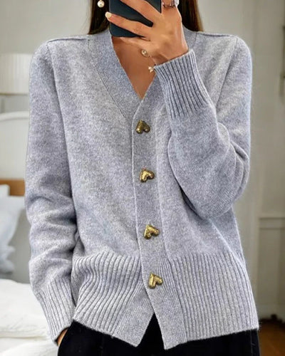 Soft Cardigan with Heart-Shaped Buttons