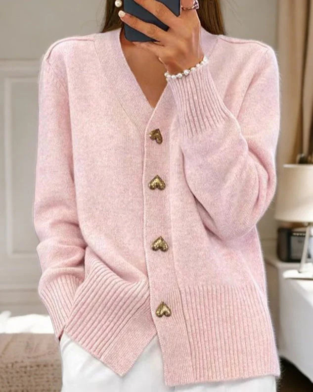 Soft Cardigan with Heart-Shaped Buttons