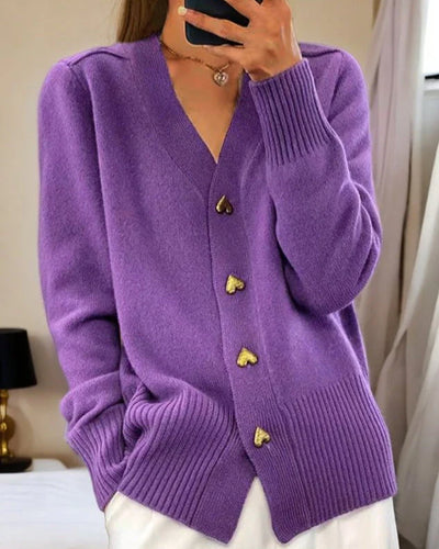 Soft Cardigan with Heart-Shaped Buttons