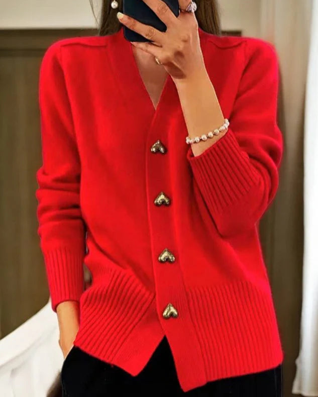 Soft Cardigan with Heart-Shaped Buttons